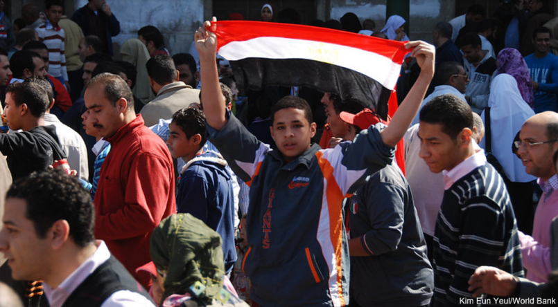 Arab spring protester with Egyptian flag 